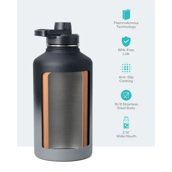 Buzio Trio Series Water Bottle with 3 Lids and Sleev 1.9L - Shadow
